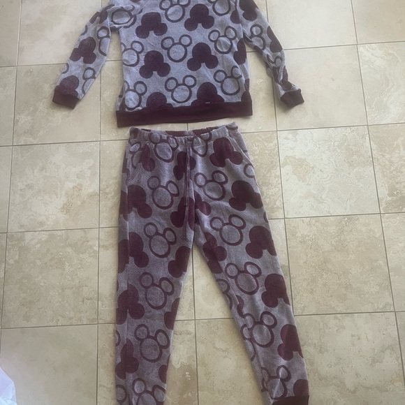 Disney Gray and Maroon Mickey Mouse Pajama Set - Picture 1 of 2